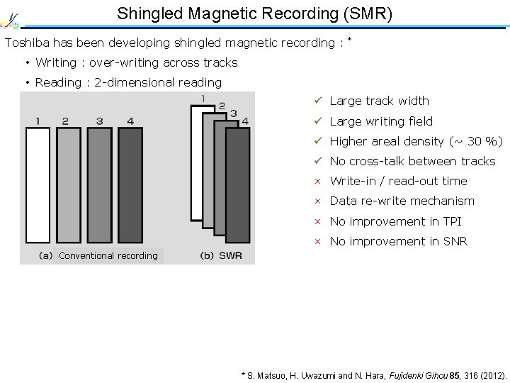 Shingled Magnetic Recording (SMR) Toshiba has been developing shingled magnetic recording : * •
