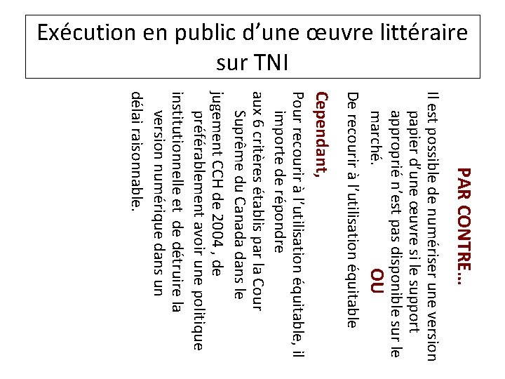 Exécution en public d’une œuvre littéraire sur TNI PAR CONTRE… Il est possible de