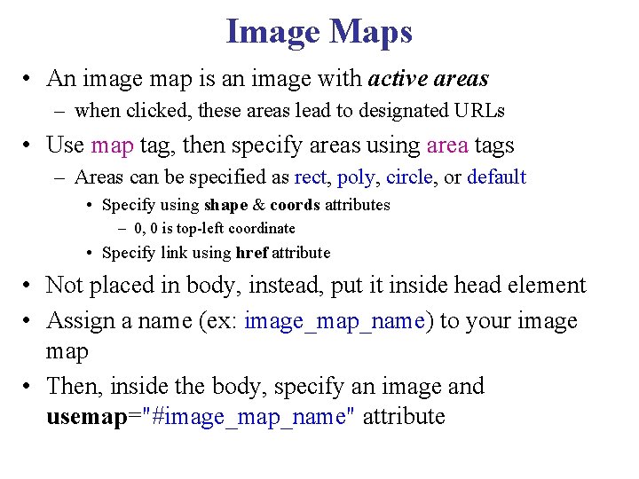 Define Image Map CSE 102 Introduction to Web Design and Programming