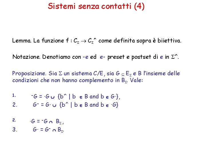 Sistemi senza contatti (4) Lemma. La funzione f : CS CS^ come definita sopra