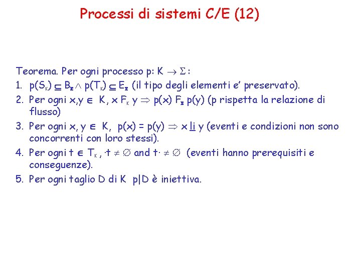 Processi di sistemi C/E (12) Teorema. Per ogni processo p: K S : 1.