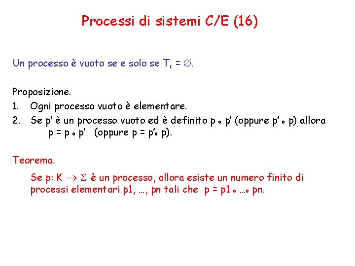Processi di sistemi C/E (16) Un processo è vuoto se e solo se TK