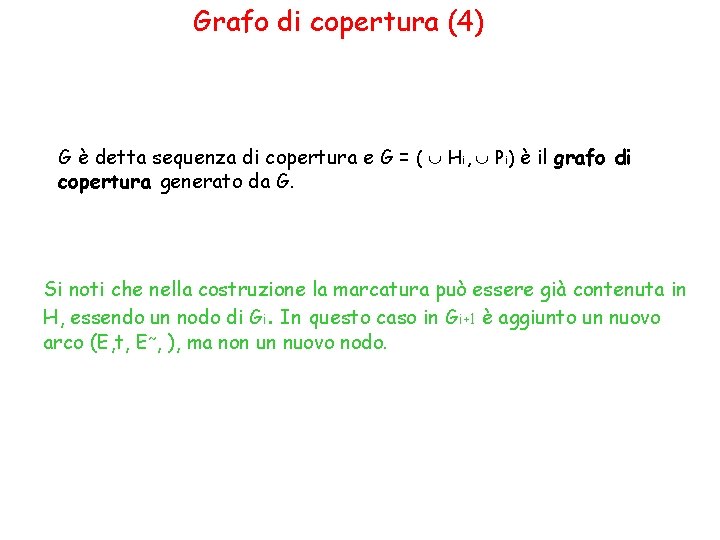 Grafo di copertura (4) G è detta sequenza di copertura e G = (