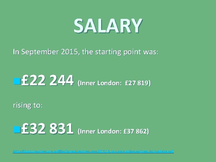 SALARY In September 2015, the starting point was: n£ 22 244 (Inner London: £
