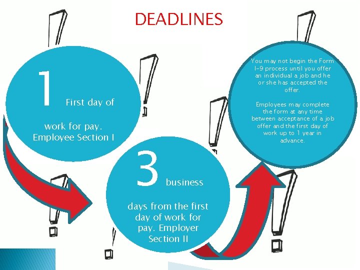 DEADLINES 1 You may not begin the Form I-9 process until you offer an