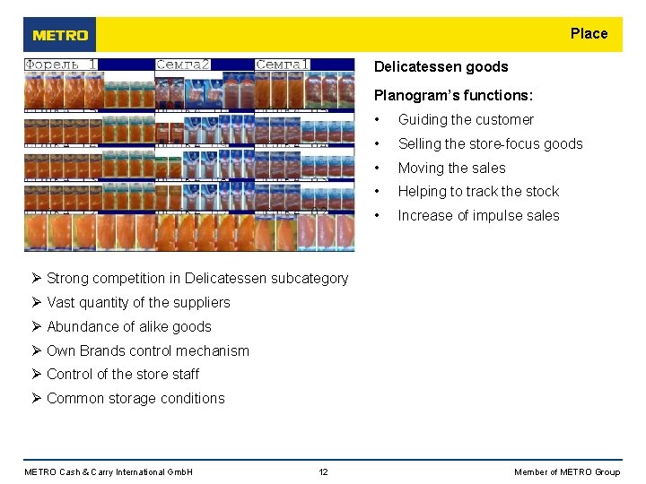 Place Delicatessen goods Planogram’s functions: • Guiding the customer • Selling the store-focus goods