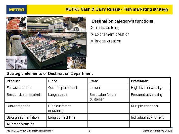 METRO Cash & Carry Russia - Fish marketing strategy Destination category’s functions: ØTraffic building