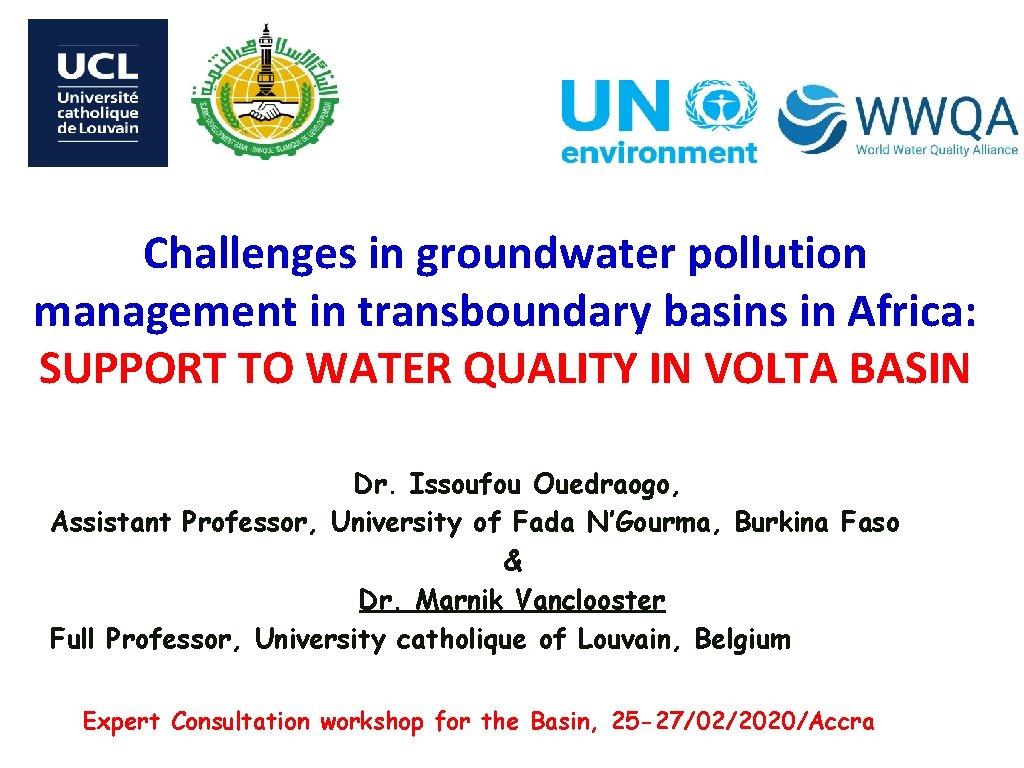 Challenges in groundwater pollution management in transboundary basins in Africa: SUPPORT TO WATER QUALITY