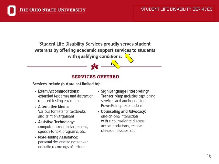 STUDENT LIFE DISABILITY SERVICES 16 