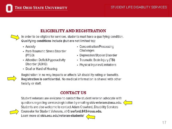 STUDENT LIFE DISABILITY SERVICES 17 