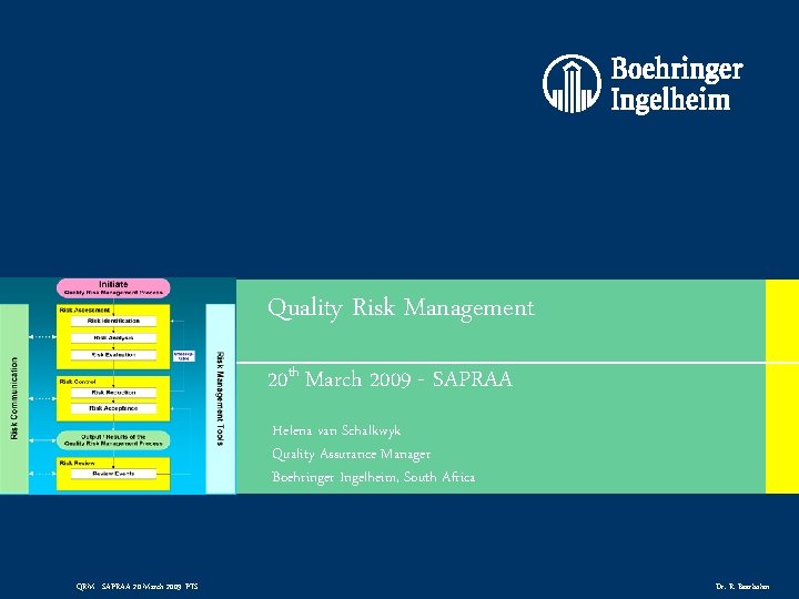 ABCD Quality Risk Management 20 th March 2009 - SAPRAA Helena van Schalkwyk Quality