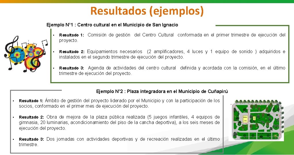 Resultados (ejemplos) Ejemplo N° 1 : Centro cultural en el Municipio de San Ignacio