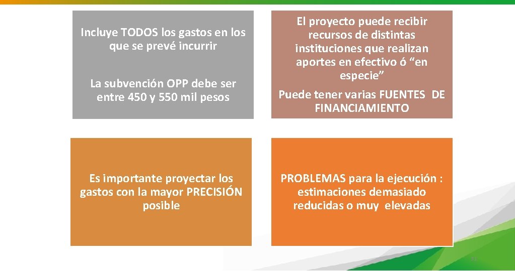 Incluye TODOS los gastos en los que se prevé incurrir La subvención OPP debe