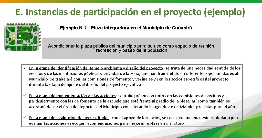 E. Instancias de participación en el proyecto (ejemplo) Ejemplo N° 2 : Plaza integradora