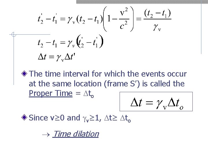 The time interval for which the events occur at the same location (frame S’)