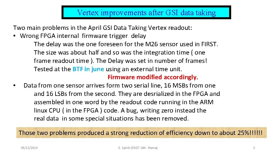 Vertex improvements after GSI data taking Two main problems in the April GSI Data Vertex improvements after GSI data taking Two main problems in the April GSI Data