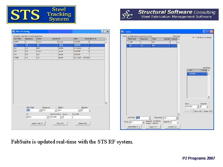 Fab. Suite is updated real-time with the STS RF system. P 2 Programs 2007