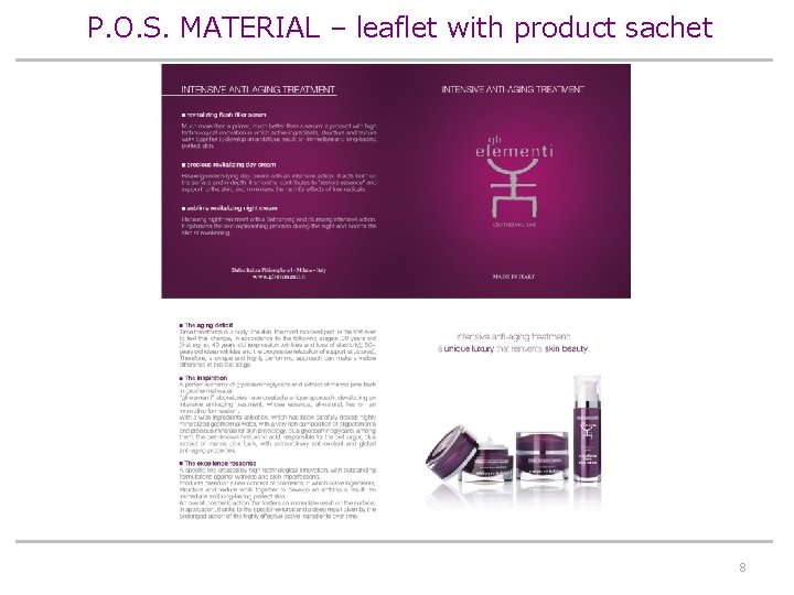 P. O. S. MATERIAL – leaflet with product sachet 8 