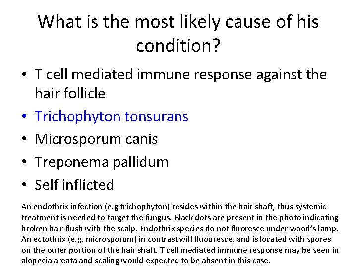 What is the most likely cause of his condition? • T cell mediated immune