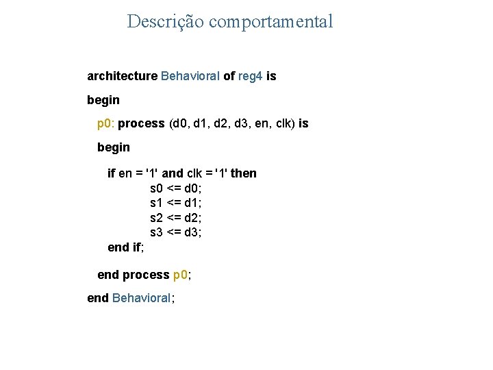 Descrição comportamental architecture Behavioral of reg 4 is begin p 0: process (d 0,