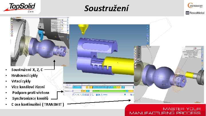 Soustružení • • Soustružení X, Z, C Hrubovací cykly Vrtací cykly Více kanálové řízení