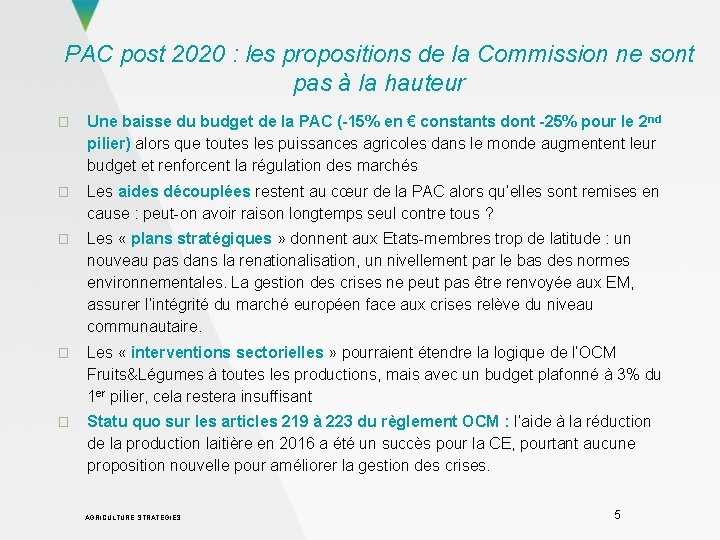 PAC post 2020 : les propositions de la Commission ne sont pas à la