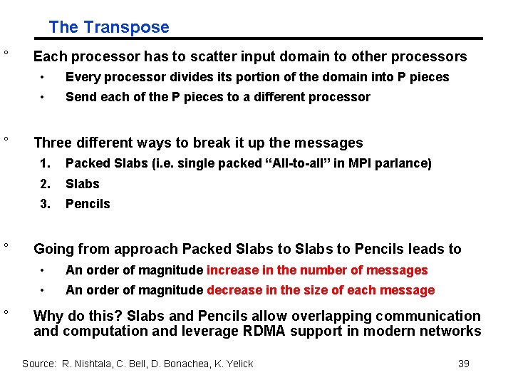 The Transpose ° ° Each processor has to scatter input domain to other processors