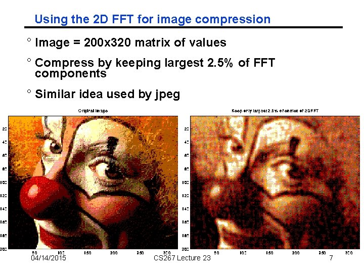 Using the 2 D FFT for image compression ° Image = 200 x 320