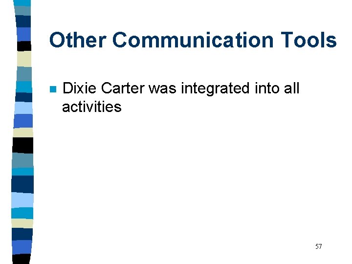 Other Communication Tools n Dixie Carter was integrated into all activities 57 