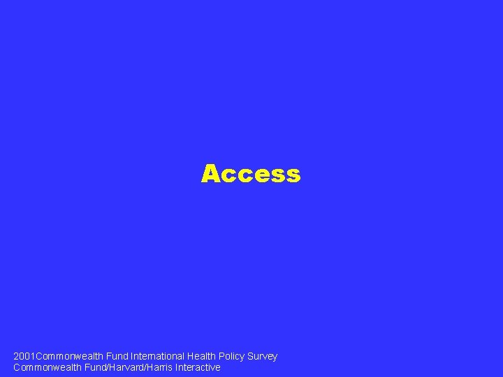 Access 2001 Commonwealth Fund International Health Policy Survey Commonwealth Fund/Harvard/Harris Interactive 