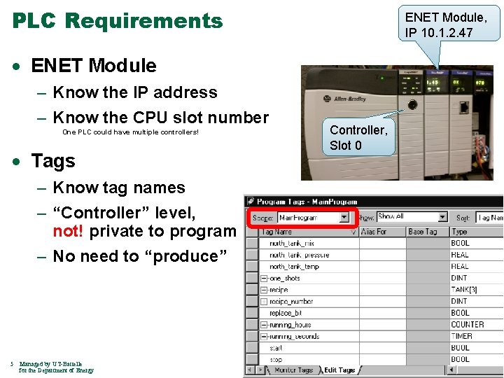 PLC Requirements ENET Module, IP 10. 1. 2. 47 · ENET Module – Know