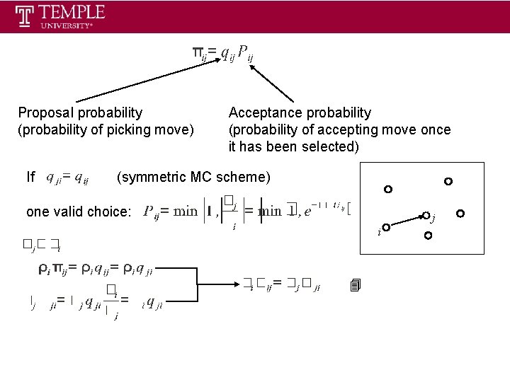 Proposal probability (probability of picking move) If Acceptance probability (probability of accepting move once