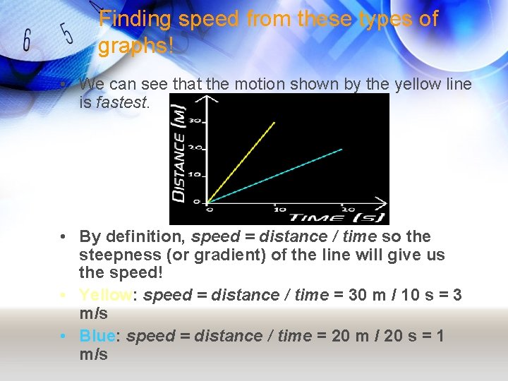 Finding speed from these types of graphs! • We can see that the motion