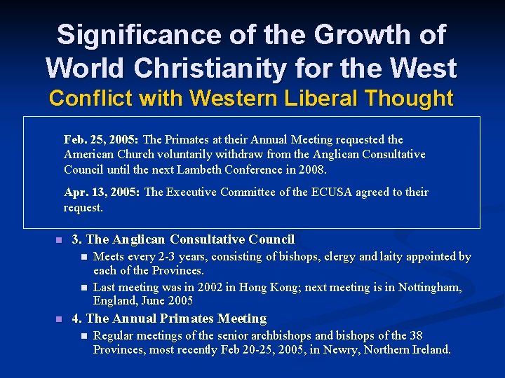 Significance of the Growth of World Christianity for the West Conflict with Western Liberal