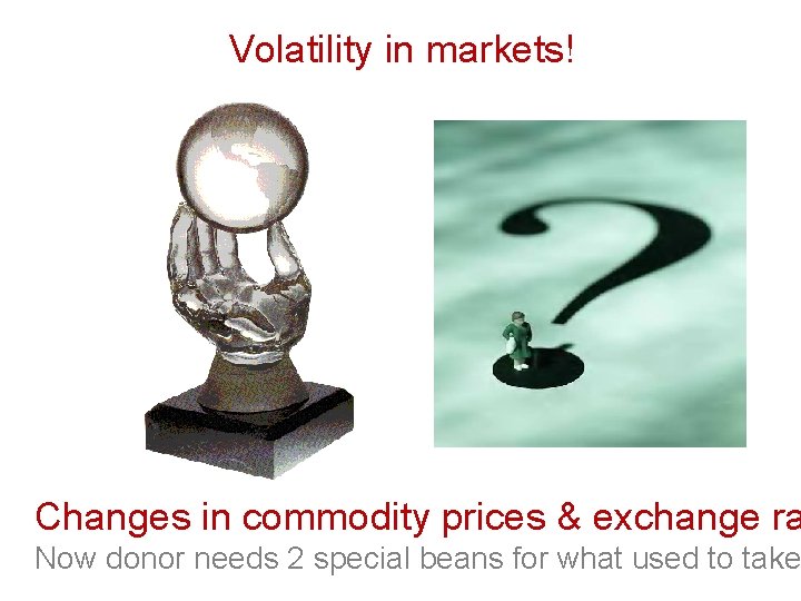 Volatility in markets! Changes in commodity prices & exchange ra Now donor needs 2