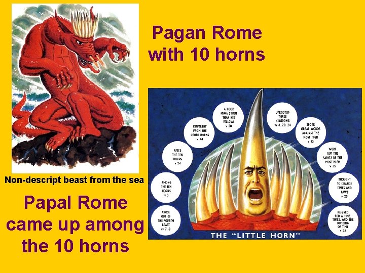 Pagan Rome with 10 horns Non-descript beast from the sea Papal Rome came up