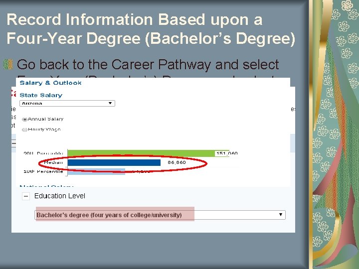 Record Information Based upon a Four-Year Degree (Bachelor’s Degree) Go back to the Career Record Information Based upon a Four-Year Degree (Bachelor’s Degree) Go back to the Career