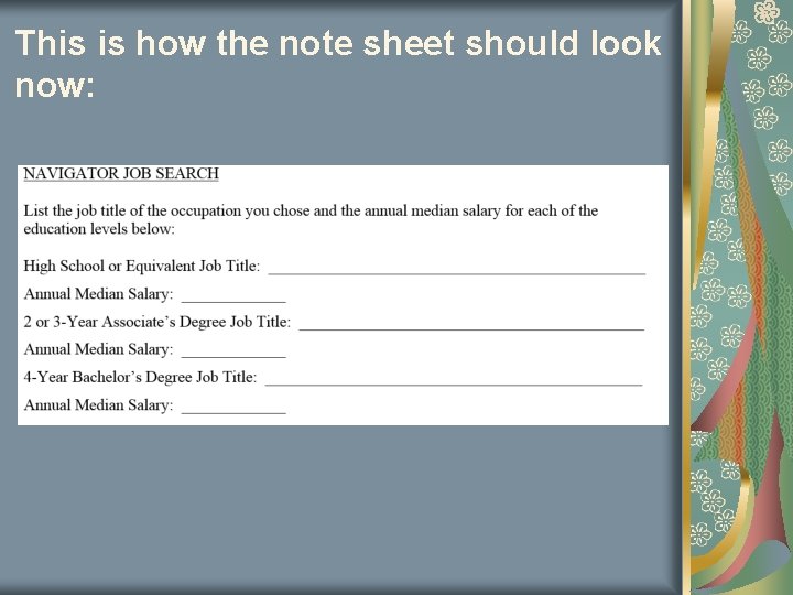 This is how the note sheet should look now: This is how the note sheet should look now: