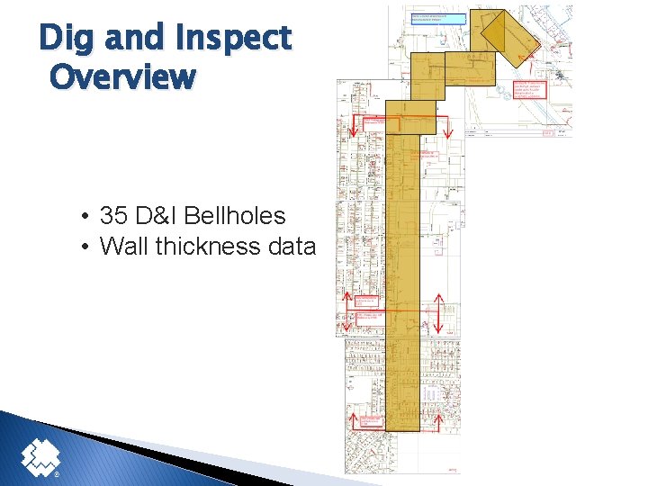 Dig and Inspect Overview • 35 D&I Bellholes • Wall thickness data 