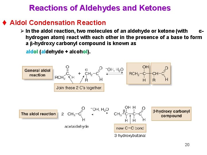 Reactions of Aldehydes and Ketones t Aldol Condensation Reaction Ø In the aldol reaction,