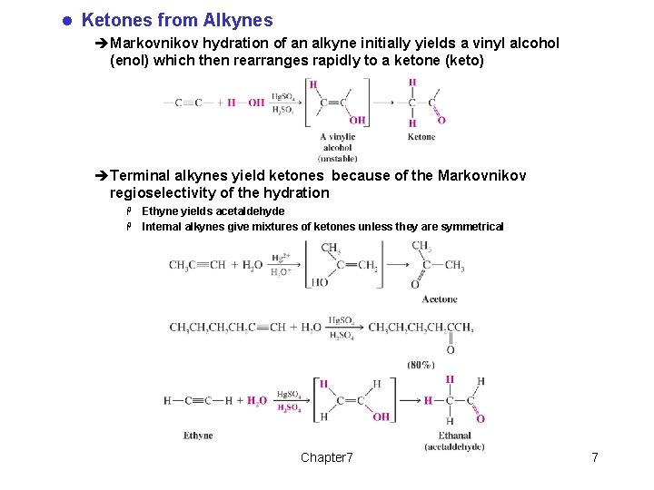 l Ketones from Alkynes èMarkovnikov hydration of an alkyne initially yields a vinyl alcohol