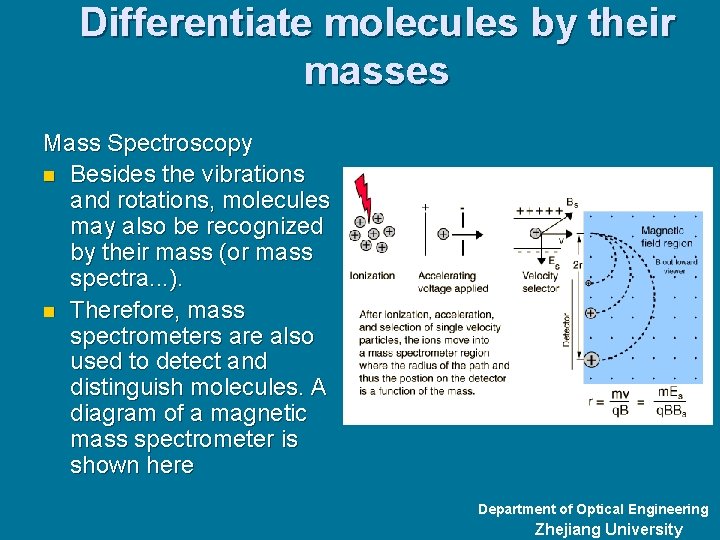 Differentiate molecules by their masses Mass Spectroscopy n Besides the vibrations and rotations, molecules