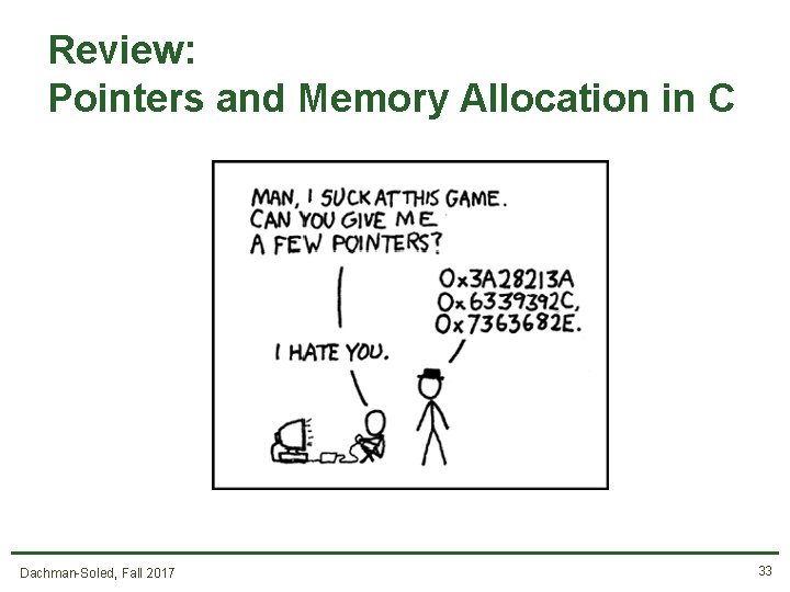 Review: Pointers and Memory Allocation in C Dachman-Soled, Fall 2017 33 