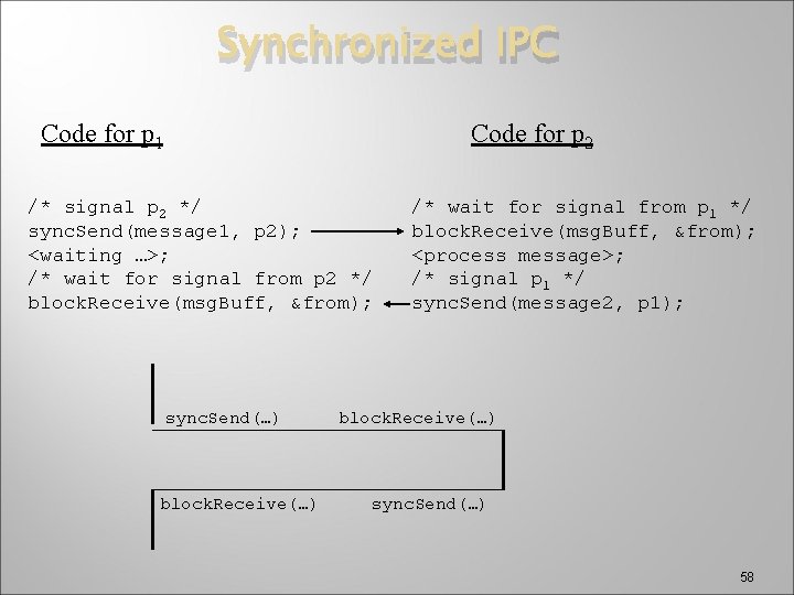 Synchronized IPC Code for p 1 Code for p 2 /* signal p 2