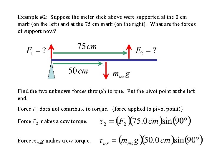 Example #2: Suppose the meter stick above were supported at the 0 cm mark Example #2: Suppose the meter stick above were supported at the 0 cm mark