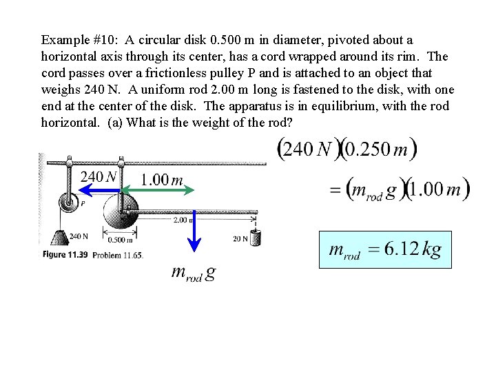Example #10: A circular disk 0. 500 m in diameter, pivoted about a horizontal Example #10: A circular disk 0. 500 m in diameter, pivoted about a horizontal