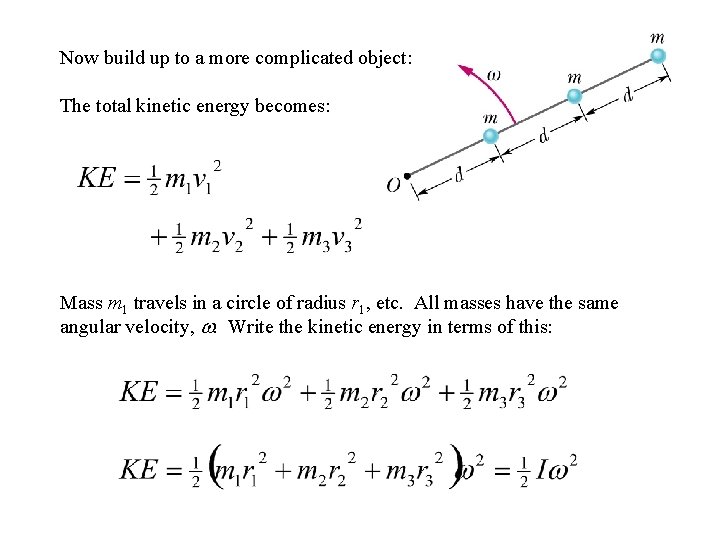 Now build up to a more complicated object: The total kinetic energy becomes: Mass Now build up to a more complicated object: The total kinetic energy becomes: Mass