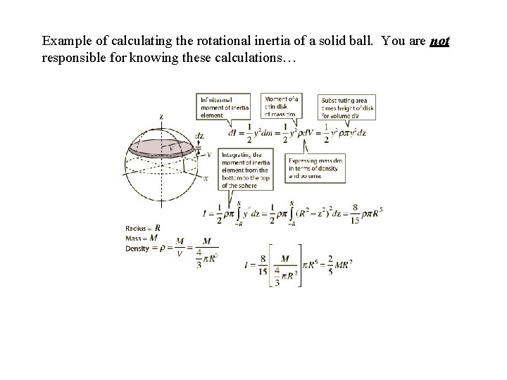 Example of calculating the rotational inertia of a solid ball. You are not responsible Example of calculating the rotational inertia of a solid ball. You are not responsible
