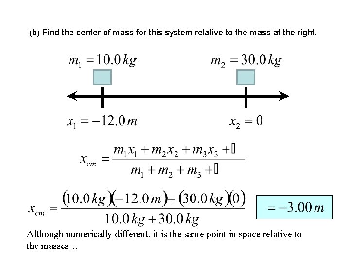 (b) Find the center of mass for this system relative to the mass at (b) Find the center of mass for this system relative to the mass at