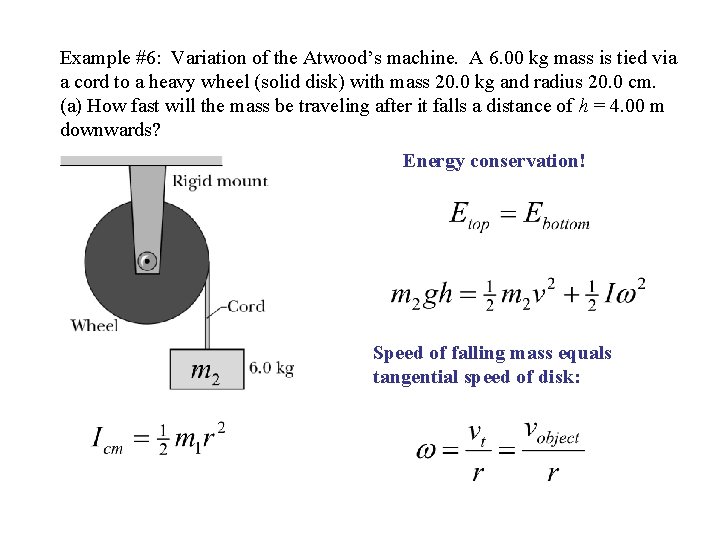 Example #6: Variation of the Atwood’s machine. A 6. 00 kg mass is tied Example #6: Variation of the Atwood’s machine. A 6. 00 kg mass is tied